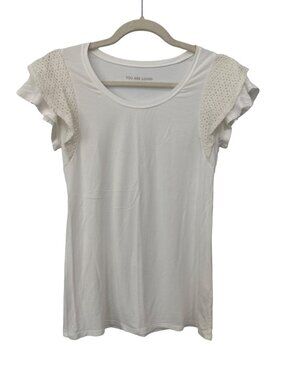 Stella and Dot Blouse XS Flutter Sleeve You Are Loved White Viscose Minimalist
